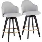 Ahoy 26" Counter Stool in Light Grey Fabric, Gold & Black Wood (Set of 2)